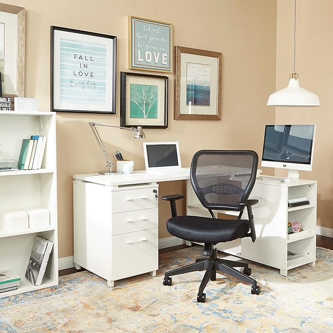 Space Seating 55 Series Professional Dark Air Grid Back Adjustable Office Desk Chair with Built-in Lumbar Support, Black