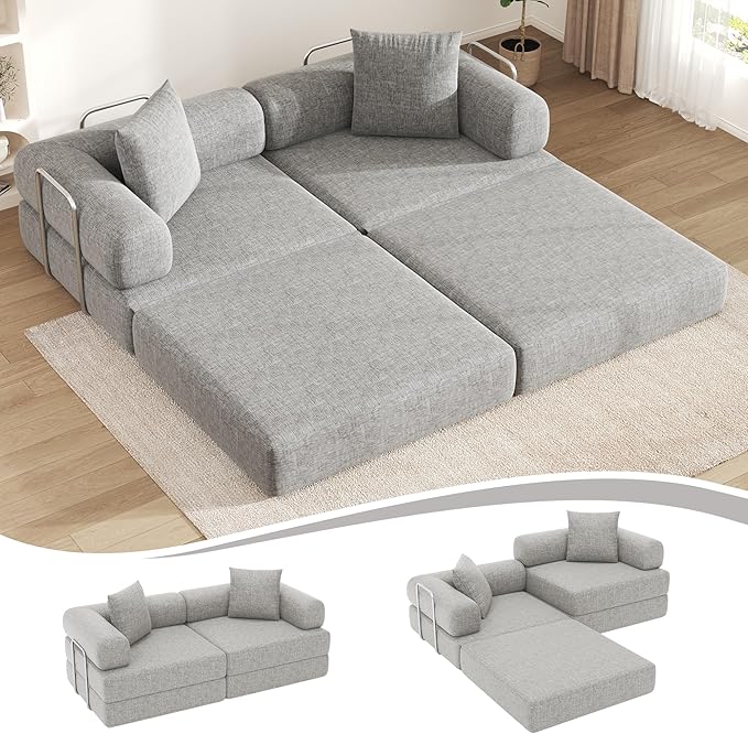 DURASPACE 78.4'' Convertible Folding Sofa Bed, Floor Sleeper Sofa Couch with Fixed-Shape Frame, Compression Comfy Couch in a Box, Boneless Modular Loveseat for Living Room (Chenille Gray)