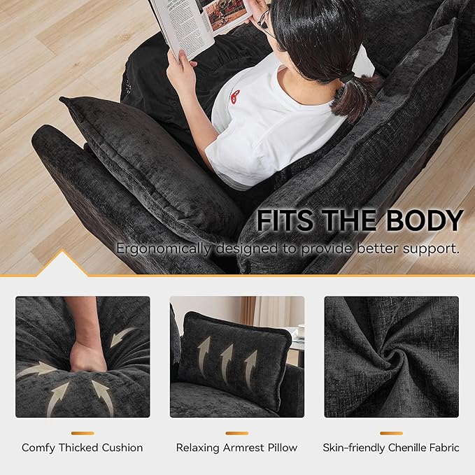 147'' Oversized U Shaped Cloud Sectional Sofa, Chenille Deep Seat Couches for Living Room, Comfy Upholstered Modular Sectional Sofa Couch, Dark Grey
