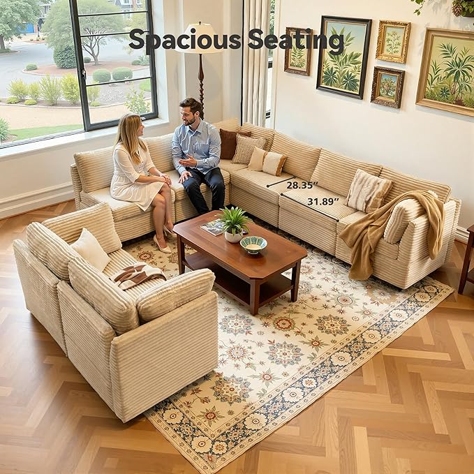 CAODOC Large 8 Seat Modular Sectional Sofa with Ottoman Seat Corduroy Sleeper Sectional Sofa Bed Oversized Convertible Modular Couch for Living Room