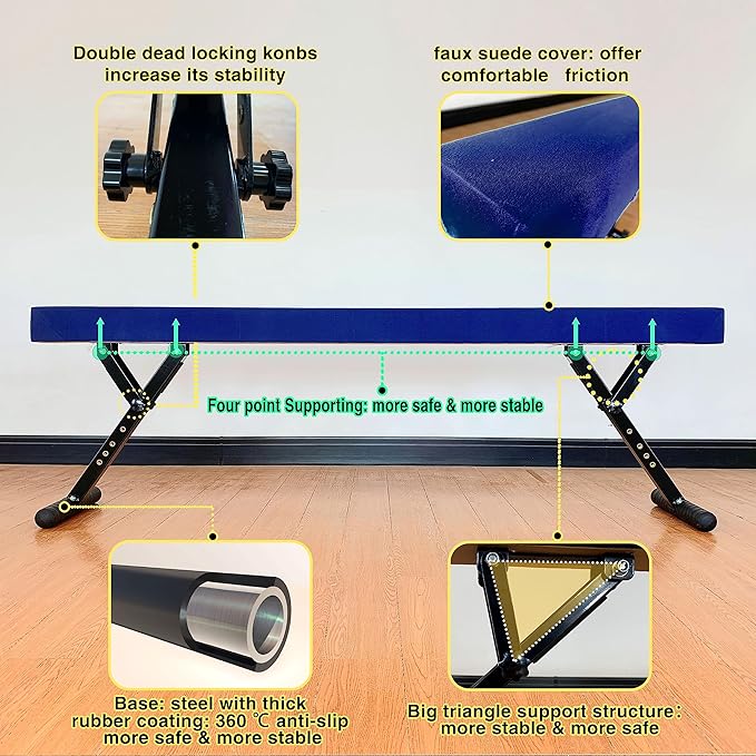 MARFULA Adjustable Balance Beam 8 ft Gymnastic Beam Adjustable Height for Kids and Teenage of All Gymnastic Levels, Gymnastic Training Beam Gymnastic Equipment for Athlete Home and Gym Club Use