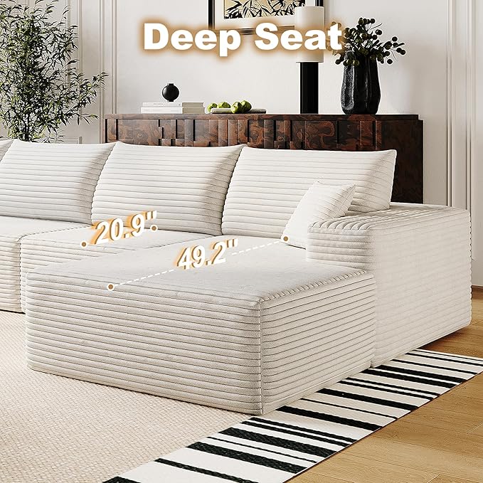 AUGOP 108" Sectional Couches for Living Room Modern Modular Sofa with L-Shape Couchs Upholstered Boneless Couch Deep Seat Sectional Couch with Chaise (White, Right Facing Chaise+2Seaters)