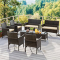 KOTEK 8 Piece Patio Furniture Set, Outdoor Rattan Conversation Set with Loveseat, Wicker Chairs, Tempered Glass Coffee Table, Wicker Patio Set for Backyard, Porch (Beige)