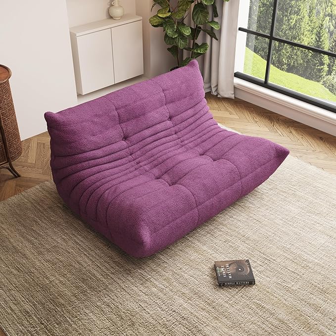 Bean Bag Chair, Oversized Loveseat Fireside Chair for Adults, 2 Seater with Memory Foam Filled, Lazy Sofa Lounge Floor Sofa for Living Room, Bedroom, Office, No Assembly Required. (Purple)