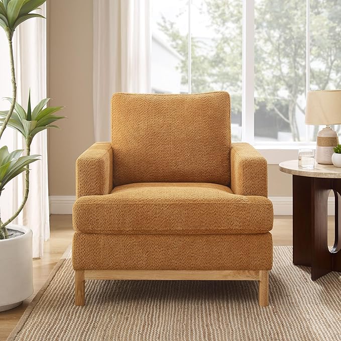 VANOMi Oversized Accent Chair, Mid Century Modern Upholstered Armchair for Living Room, Comfy Chair for Bedroom Reading Chair, Single Sofa for Small Space with Rubberwood Base
