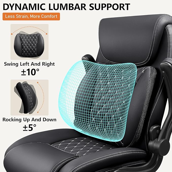 BESTFAIR Office Chair,Ergonomic Office Chair with Lumbar Support for Lower Back Pain Relief, Executive Leather Chair with Padded Flip-up Arms, Wheels and Adjustable Armrests, Black Pack of 6