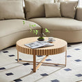 31.49'' Original Wood Color Round Coffee Table for Apartment, Modern Living Room Coffee Table with Sturdy Pedestal Base (Oak, 31.5)