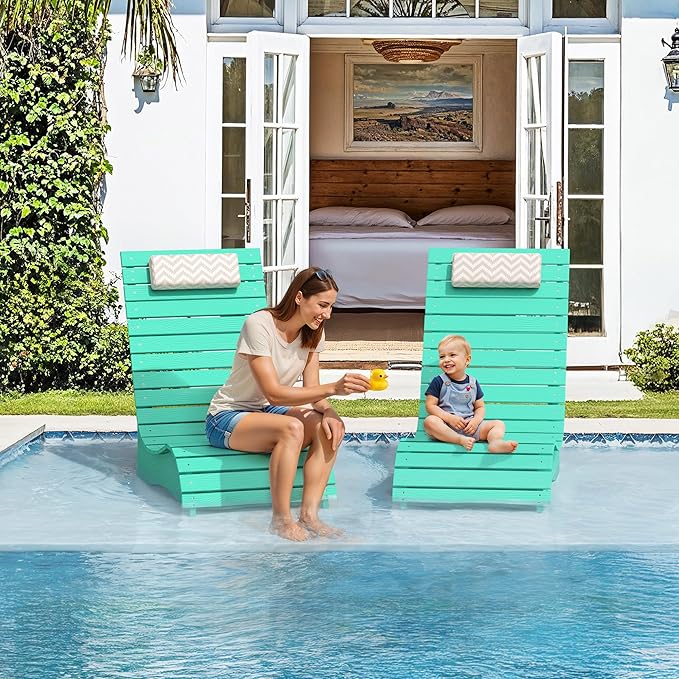 Homenjoy HDPS Pool Lounge Chairs Set of 2, Use in Pools Lounge Chairs up to 10-Inches of Water, Chaise Chairs with Headrest, Lounge Chair Outdoor, Fade-Resistant Pool Lounger for Deck
