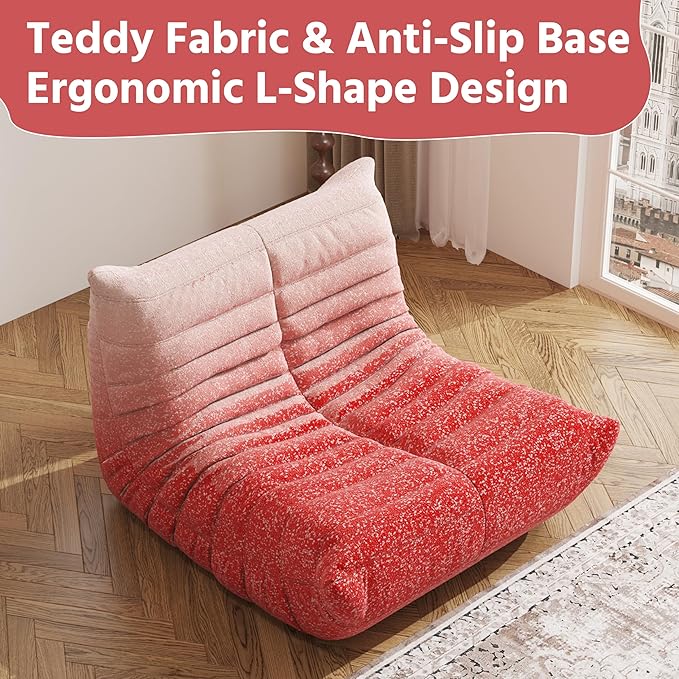 Bean Bag Chair, Fireside Chair, Large Bean Bag Chair for Adults, Bean Bag Chairs for Teens with High-Resilience Foam, Non-Slip Base Floor Lounge Sofa,Living Room (Gradient White-Pink, Single)