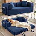 AUGOP Boneless Couch Folding Couches for Living Room Sofa, Futon Sofa Bed with Sleeper Sofa, Futon Couch with Fixed-Shape Oversized Corduroy Upholstered (Blue, 81 Inches)