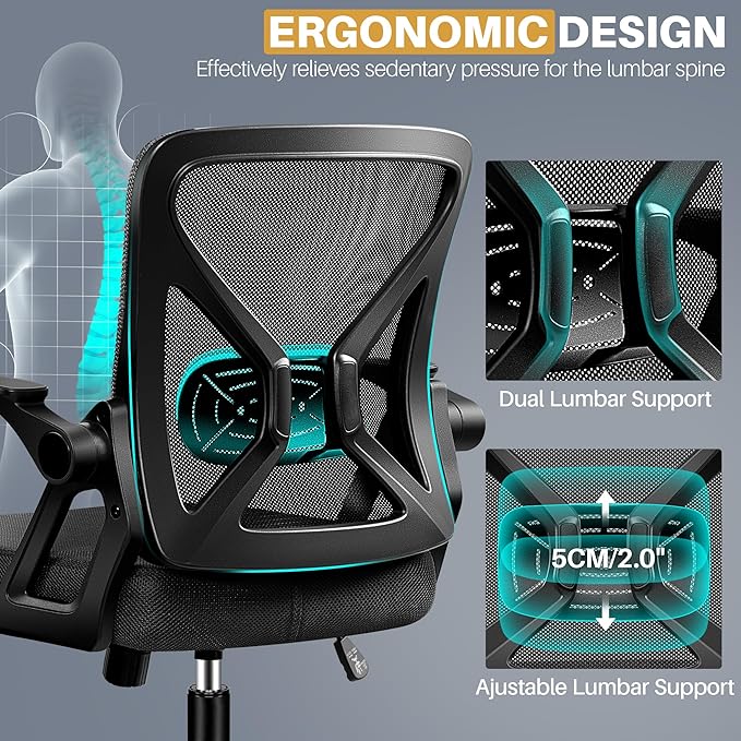 FelixKing Office Chair - Ergonomic Desk Chair Breathable Mesh Task with Wheels and Lumbar Support Home Desk Office Chairs with Flip up Armrest Rolling Swivel for Home Computer Black Pack of 10