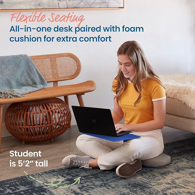 ECR4Kids The Surf Portable Lap Desk with Cushion, Flexible Seating, Blue, 10-Piece