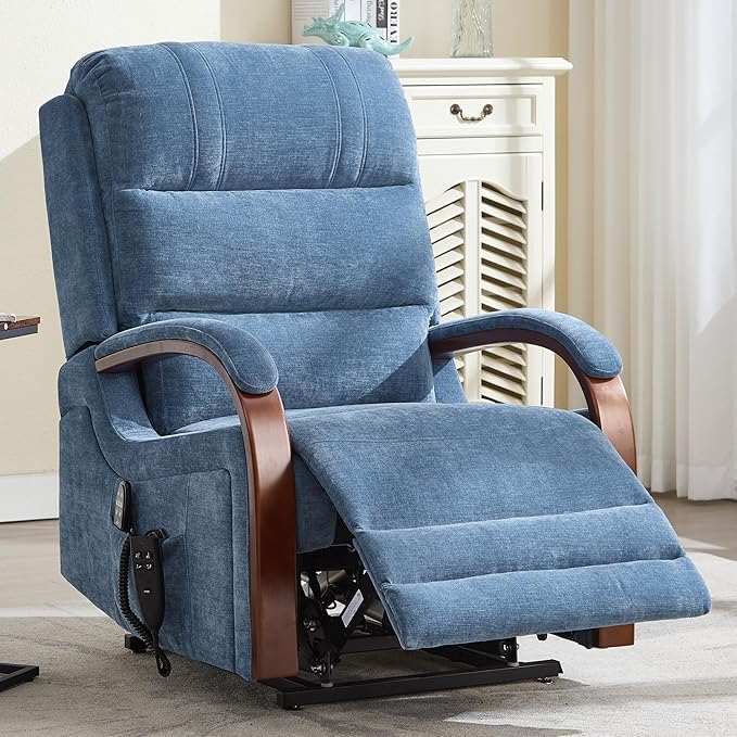 Dual Motor Power Lift Recliner Chair, Lift Chair with Massage and Heat for Elderly, Lay Flat Recliner, Standing Assistance, Infinite Position Reclining, Living Room Chair, Chenille, Blue