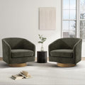 Swivel Barrel Chair, Modern Round PU Leather Accent Armchair for Living Room, Bedroom, Oversized Comfy Club Reading Chairs for Adults (Chenille Tan, Set of 2)