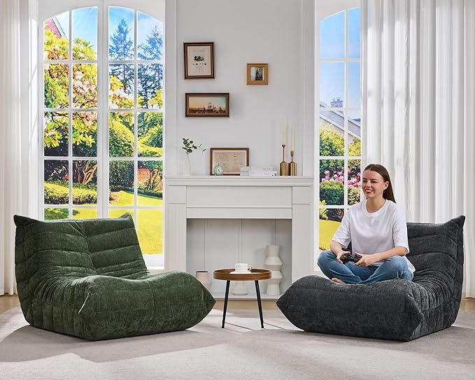 Bean Bag Chairs for Adults Giant Bean Bag Chair Memory Foam BeanBag Chair Bean Bag Sofa with Filler Faux Fur Fireside Beanbags Lazy Sofa for Living Room Bedroom Office (Darkgrey Chenille, Single)