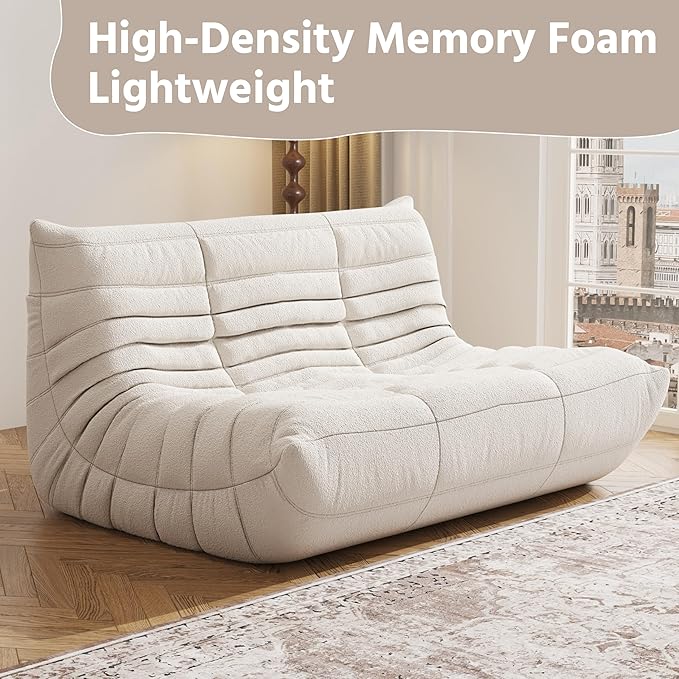 Bean Bag Chair, Fireside Chair, Large Bean Bag Chair for Adults, Bean Bag Chairs for Teens with High-Resilience Foam, Non-Slip Base Floor Lounge Sofa,Living Room (White, Loveseat)