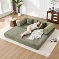 Tbfit 79'' Folding Boneless Couch, Oversized Corduroy Convertible Sofa Bed, Futon Mattress Sleeper Sofa, Comfy Foldable Upholstered Floor Couches for Living Room, Green