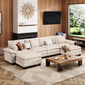MIXPATIO 157-Inch U Shaped Sectional Sofa with Cloud Cushions, Deep Seat Modular Couch Set w/ 6 Seats & 2 Ottomans, Plush Chenille & Corduroy Upholstery for Living Room, Apartment - Beige