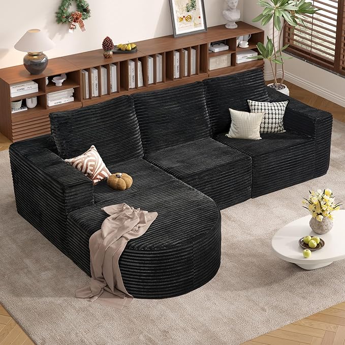 Modular Sectional Sofa with L-Shape Chaise,Cloud Sectional Modern Sleeper Couch with Deep Seat,Sponge Compression Sofas No Assembly Required(Plush Corduroy Fabric) 1PCS