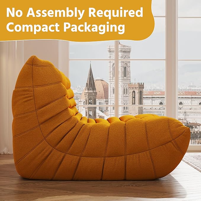 Bean Bag Chair, Fireside Chair, Large Bean Bag Chair for Adults, Bean Bag Chairs for Teens with High-Resilience Foam, Non-Slip Base Floor Lounge Sofa,Living Room (Yellow, Loveseat)