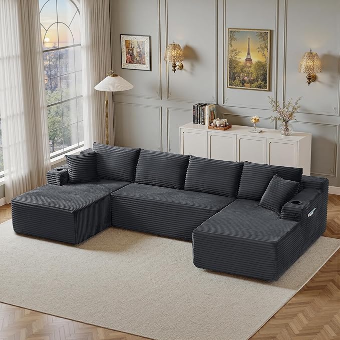 133" Sectional Couches for Living Room Cloud Couch Sofa with L-Shape Upholstered Boneless Couchs Modern Modular Sectional Couch with Chaise (Dark Grey, 133" W+U Facing Chaise)