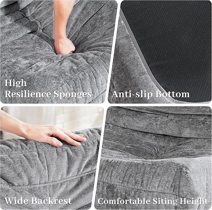 HABUTWAY Bean Bag Chair, Giant Bean Bag Chairs for Adults, Loveseat Fireside Chair, 2 Seater Lazy Bean Bag Sofa Memory Foam Couch for Living Room, Bedroom, Office (Light Grey)