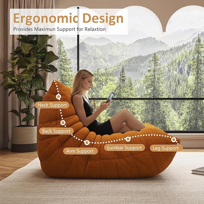 Bean Bag Chair, Oversized Bean Bag Chair for living Room, Fireside Chair for adults with Memory Foam Filled, Big Accent Sofa Lounge Floor Sofa for Gaming, Reading, Relax, No Assembly Required (Yellow)