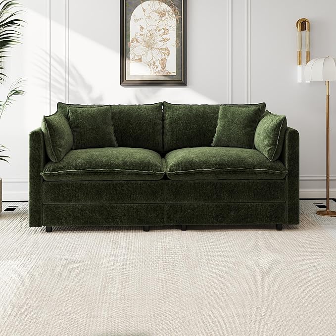 Aoowow Modular Sectional Sofa Modern Convertible Loveseat Couch,77.16 Inch Deep 2-Seater Sofas Comfy Chenille Cloud Sofas and Couches with Pillows for Living Room Apartment（Green）