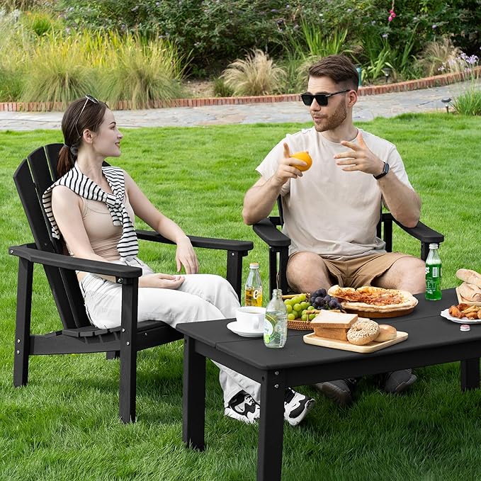 nevilywood Compact Stackable Adirondack Chairs Set of 2, 26.3" Wide HDPE Outdoor Patio Chairs - Durable, Space-Saving Design for Porch, Lawn or Garden, Black