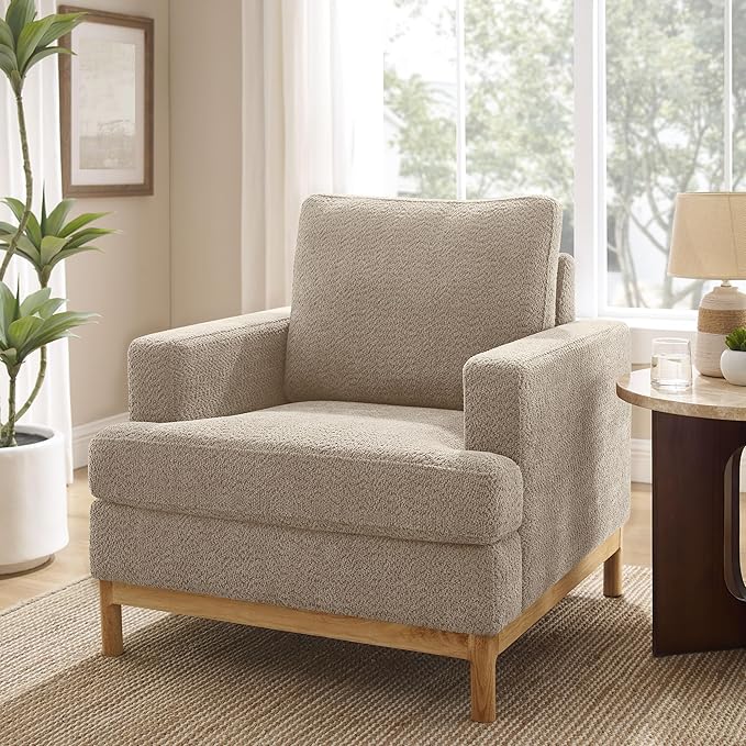 VANOMi Oversized Accent Chair, Mid Century Modern Upholstered Armchair for Living Room, Comfy Chair for Bedroom Reading Chair, Single Sofa for Small Space with Rubberwood Base