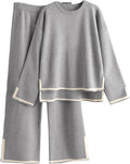 Tanming Women's 2 Piece Outfits Long Sleeve Knit Sweater Top Wide Leg Pants Lounge Sets Tracksuits