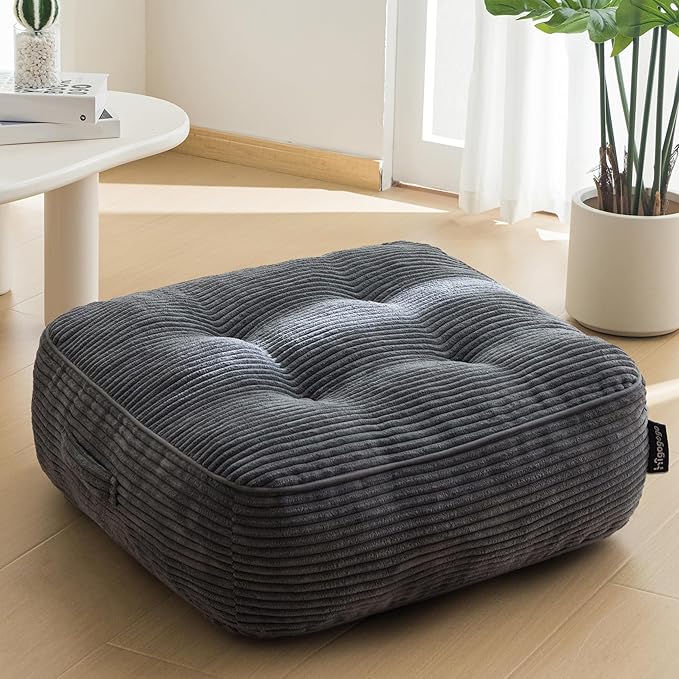 8" Washable Floor Pillow Cushion for Adults, Meditation Cushion Pillow, Large Square Floor Sitting, Removable Tufted Corduroy Cover, for Tatami Living Room or Yoga, 22x22 Inch, Machine Washable