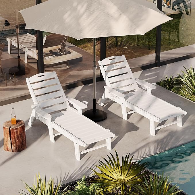 GarveeLife Outdoor HDPE Chaise Lounge, Oversize HDPE 5-Position Pool Lounge Chairs, Pool Lounges Chairs