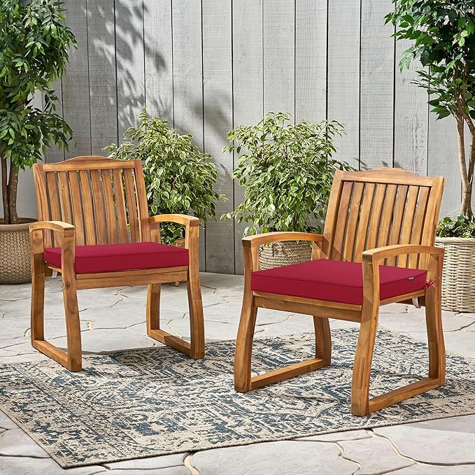 Outdoor Chair Cushions 24 x 24 Inch Waterproof Patio Chair Cushions with Tie 5 Year Color Fastness Thick Outdoor Seat Cushion for Garden Lawn Patio Furniture Burgundy Red Set of 2