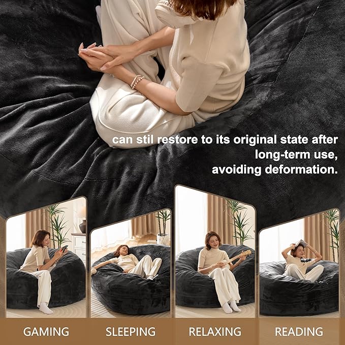 Bean Bag Chair for Adults, Floor Bean Bags Offers Ample Space for Adults,Memory Foam Giant Bean Bags,Lounger Versatile Design Suits Any Room,Movie Nights,Reading(Gray,6FT)