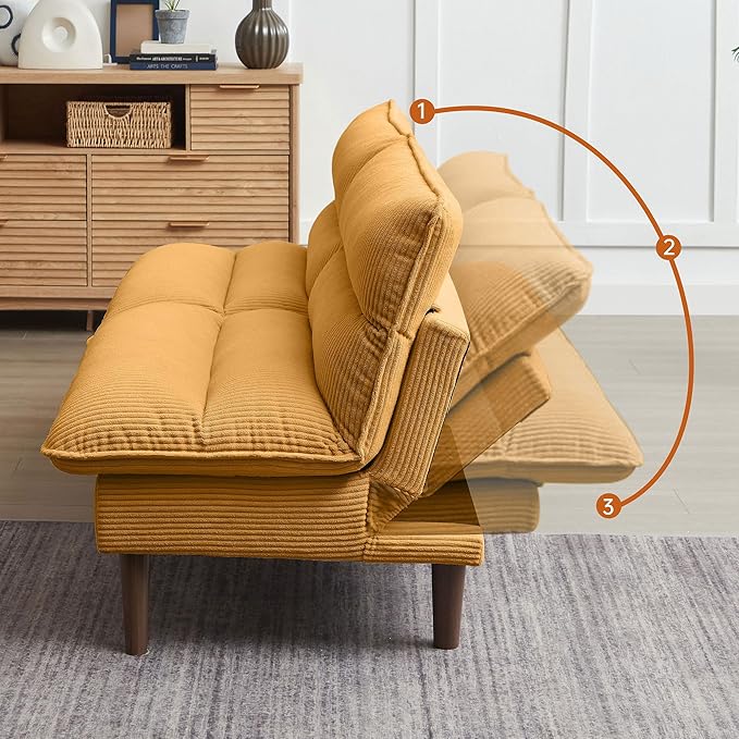 Futon Sofa Bed, 72" Small Couches for Small Spaces, Folding Love Seat Couch with Adjustable Back, Convertible Upholstered Sleeper Sofas for Living Room, Office, Apartment