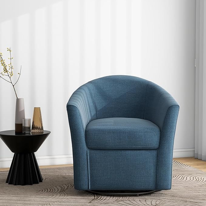 DREAMSIDEA Swivel Accent Chair Armchair, Modern Round Single Sofa Seating Comfy Reading Barrel Chairs for Living Room Bedroom (Blue, Set of 1)