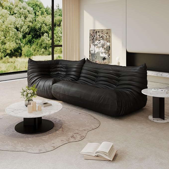 Bean Bag Chair Fireside Chair Lazy Floor Sofa, Faux Leather Giant Corner Bean Bag Sofa, High-Resilience Memory Foam Armless Foam Lounger Tatami Recliner Couch for Living Room Bedroom Dorm Office