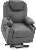 MCombo Small Power Lift Recliner Chair for Elderly, Petite Power Lift Chair with Heat and Massage for Seniors, Cup Holders, USB & Type C Ports, Fabric 7141 (Grey)