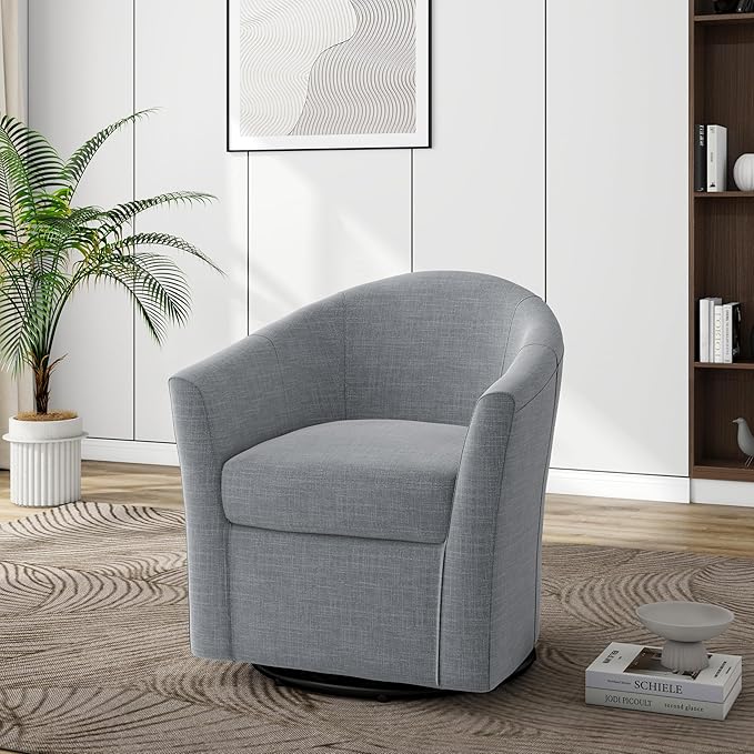DREAMSIDEA Swivel Accent Chair Armchair, Modern Round Single Sofa Seating Comfy Reading Barrel Chairs for Living Room Bedroom (Light Grey, Set of 1)