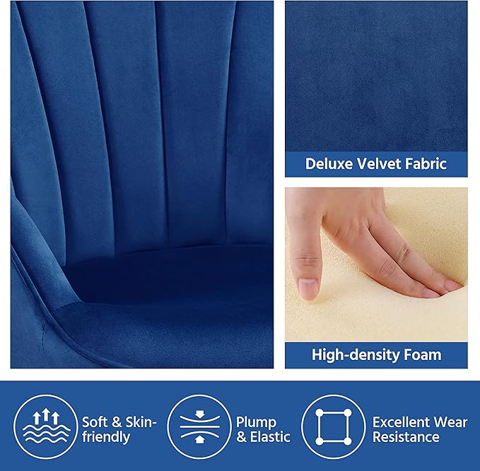 Yaheetech Velvet Accent Chair, Modern Armchair with Wing Side and Metal Legs, Cozy and Soft Padded and High Back for Living Room/Home Office/Bedroom, Set of 2, Blue