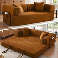 Chorlenimi Boneless Couch Futon Sofa Bed Sectional Couches for Living Room,Cloud Couch with Sleeper Sofa,Sofas for Living Room Oversized Corduroy Upholstered (Orange, 81 Inches (with Iron Frame))