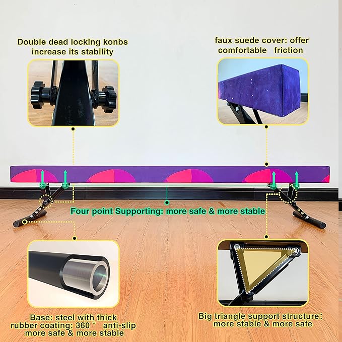 MARFULA Adjustable Balance Beam 8 ft Gymnastic Beam Adjustable Height for Kids and Teenage of All Gymnastic Levels, Gymnastic Training Beam Gymnastic Equipment for Athlete Home and Gym Club Use
