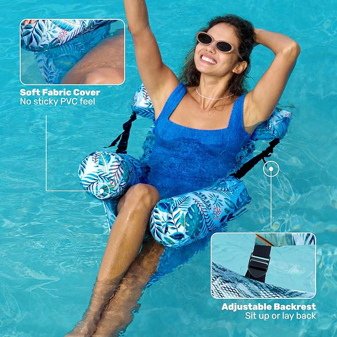 SLOOSH Pool Floats Chairs Adult,Inflatable Pool Lounge,Plant Pattern Floating Mat Hammock,Blow up Water Chairs Noodles rafts for Party Summer Water Beach Fun