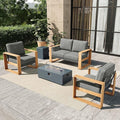 4 Pieces Aluminum Patio Furniture Set, Outdoor Conversation Sets with High Backrest Sofa and Fire Pit Table for Garden and Backyard