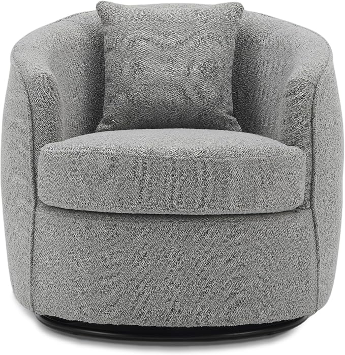 FaFaSoGoodFa Swivel Accent Chair Set of 2, Modern Upholstered Boucle Barrel Arm Chairs with Pillow for Living Room, 360 Degree Round Swivel Sherpa Armchair with Round Base for Bedroom Club (2, Grey)