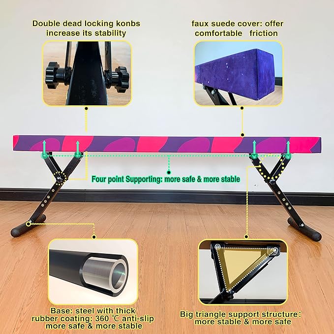 MARFULA Adjustable Balance Beam 8 ft Gymnastic Beam Adjustable Height for Kids and Teenage of All Gymnastic Levels, Gymnastic Training Beam Gymnastic Equipment for Athlete Home and Gym Club Use