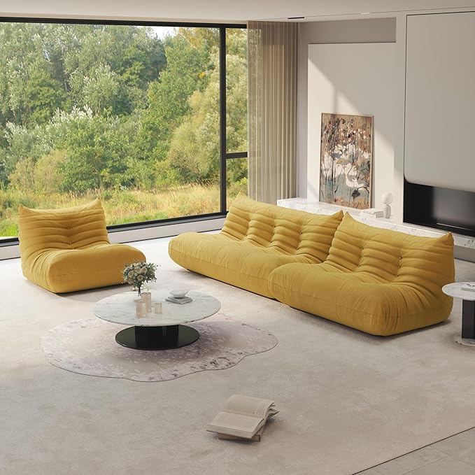 Fireside Chair Corner Bean Bag Chair for Adults, Modern Corduroy Fabric Caterpillar Sofa Couch, Lazy Floor Sofa Armless Foam Couch Lounger Tatami Recliner for Living Room Bedroom Dorm Office