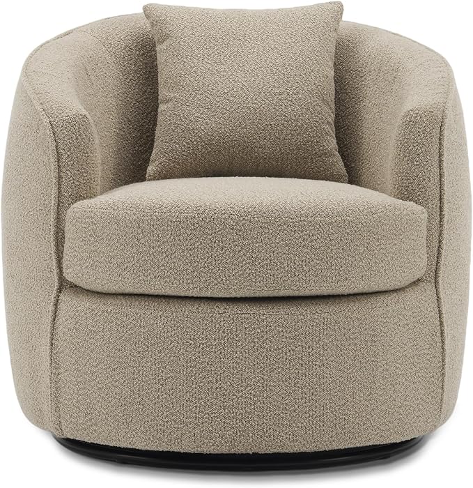 FaFaSoGoodFa Swivel Accent Chair Set, Modern Upholstered Boucle Barrel Arm Chairs with Pillow for Living Room, 360 Degree Round Swivel Sherpa Armchair with Round Base for Bedroom Club (2, Light Brown)