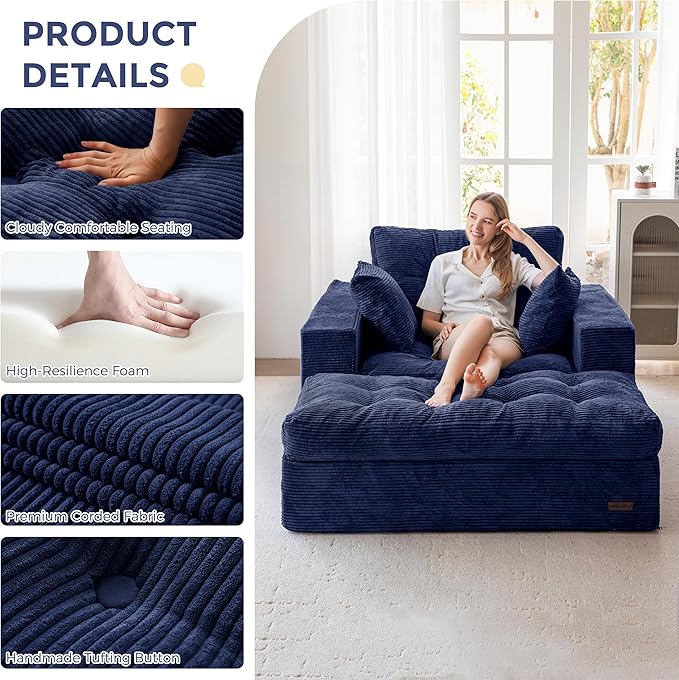 MAXYOYO Sectional Sofa Couch and Chaise Lounge, L Shaped Modern Cloud Couch with Ottoman, Comfy Sofa with Layered Cushion, Tufted Upholstered Sleeper Chair for Living Room, No Assembly Required